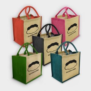 The Green & Good Jute shopping bag with coloured gussets and handles