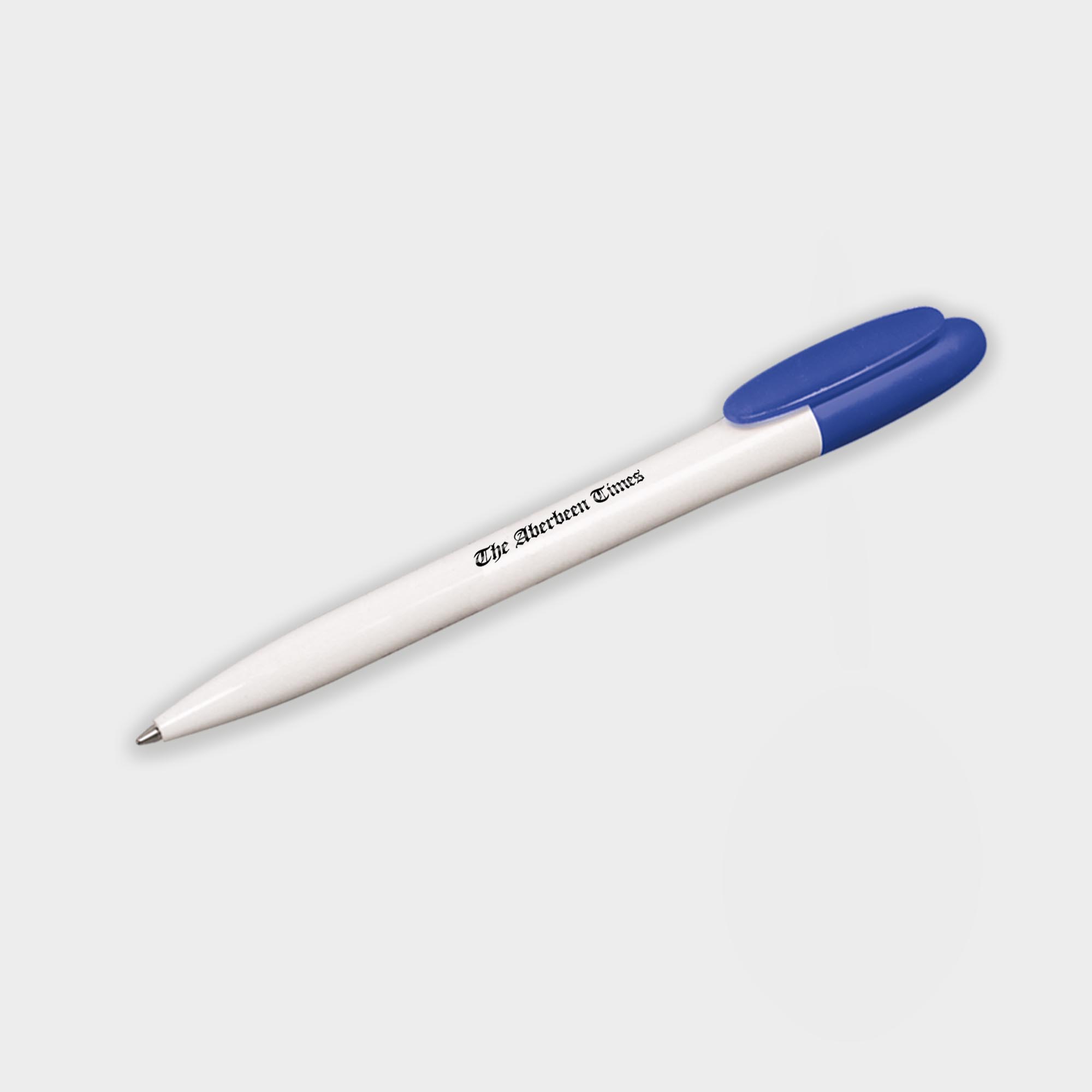 The Green & Good Realta ballpen. It is made in the EU from recycled plastic. Available in a variety of colours with a twist action mechanism. Comes with black ink as standard. One of our bestsellers. White / Blue