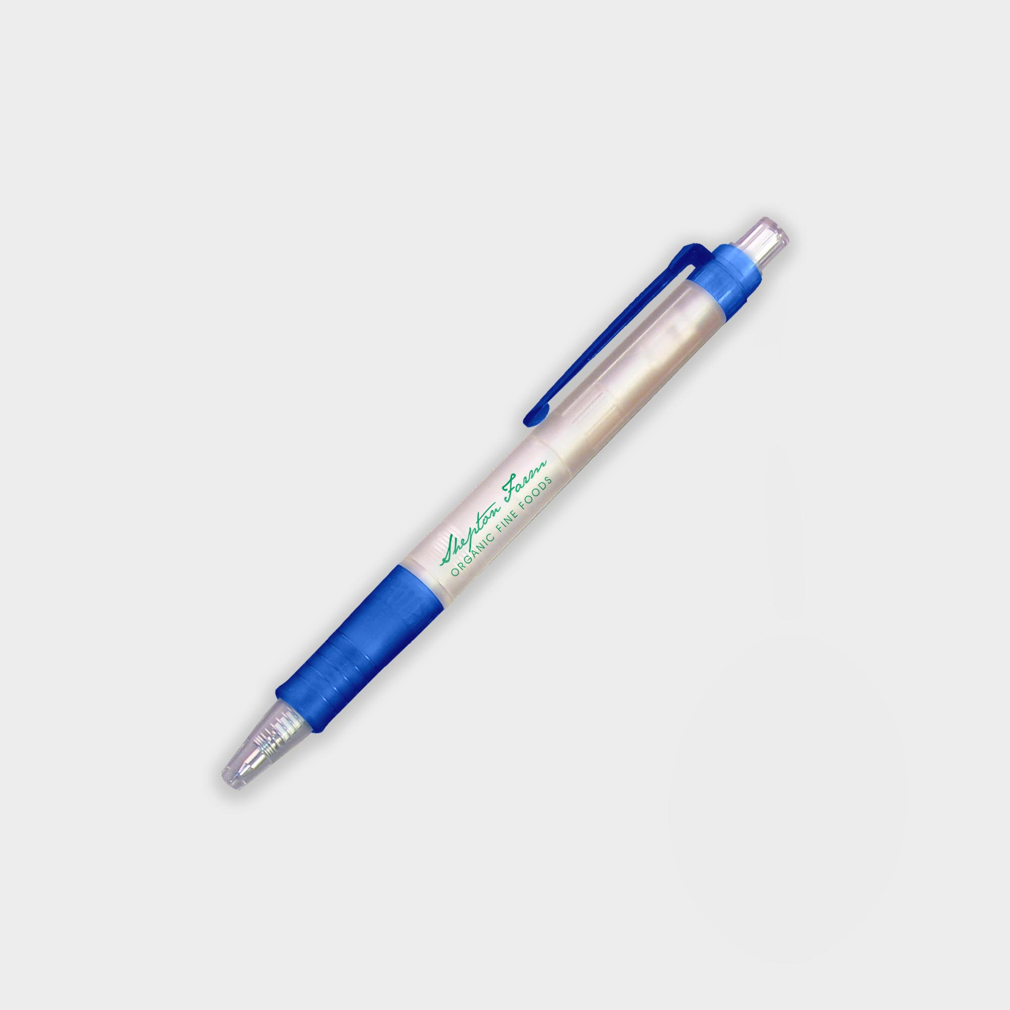 The Green & Good Bio Frost Biodegradable Pen. Corn based plastic pen with a frosted body and a push button. Available in a wide range of trim colours. Black ink as standard. Blue