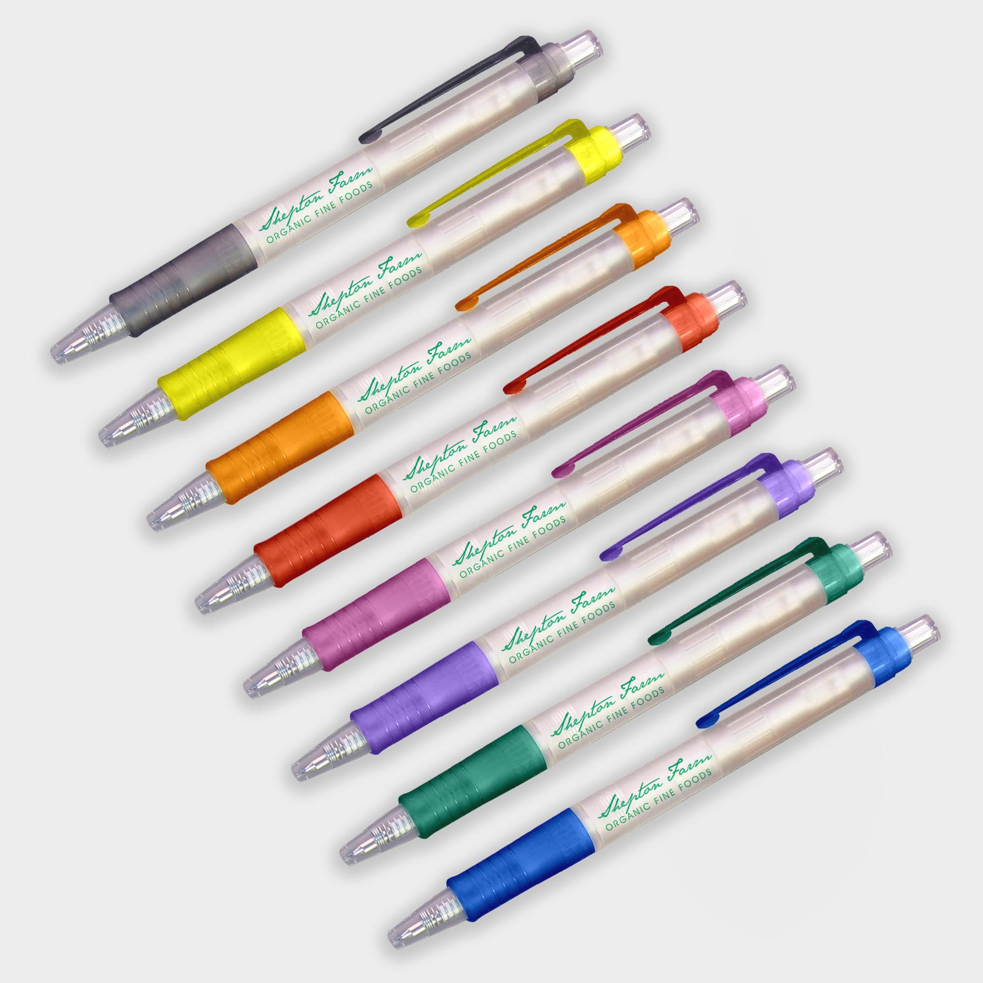 The Green & Good Bio Frost Biodegradable Pen. Corn based plastic pen with a frosted body and a push button. Available in a wide range of trim colours. Black ink as standard.