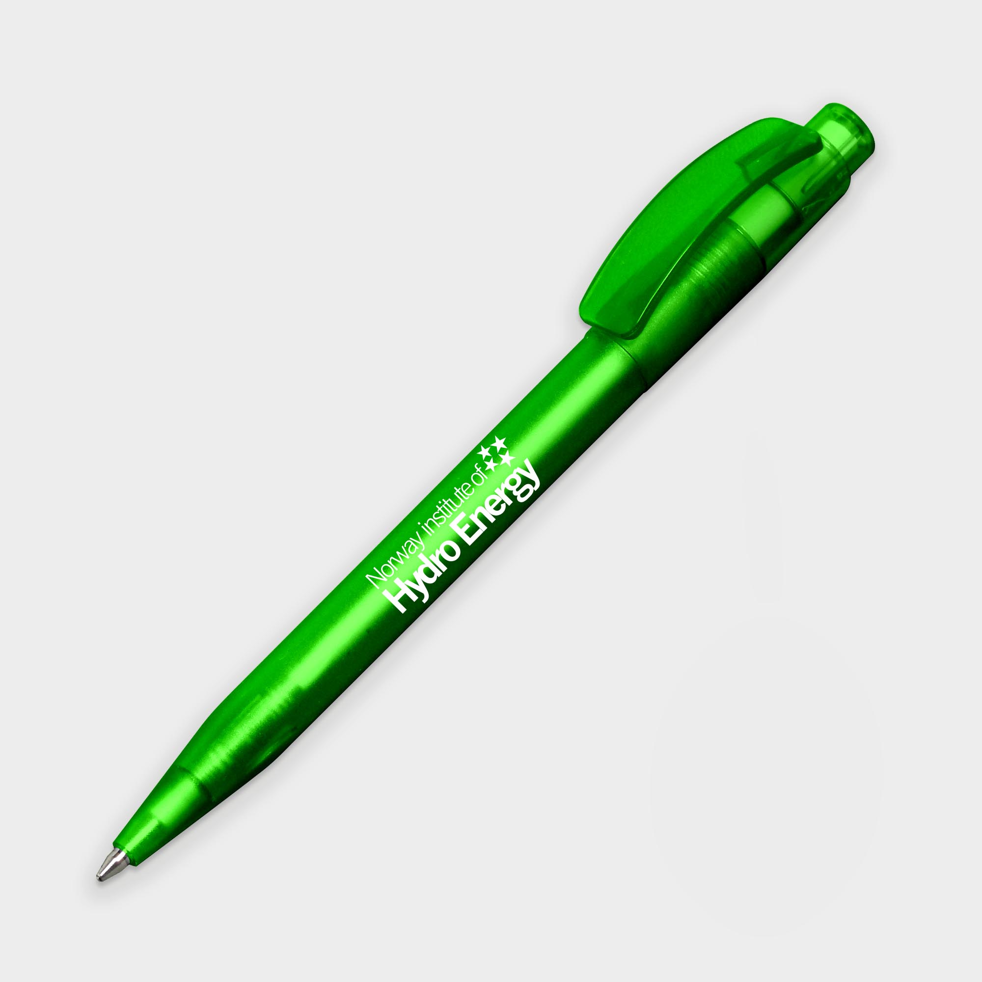The Green & Good Indus Pen made from biodegradable plastic. Push button pen in a variety of colours. Black ink as standard. Green