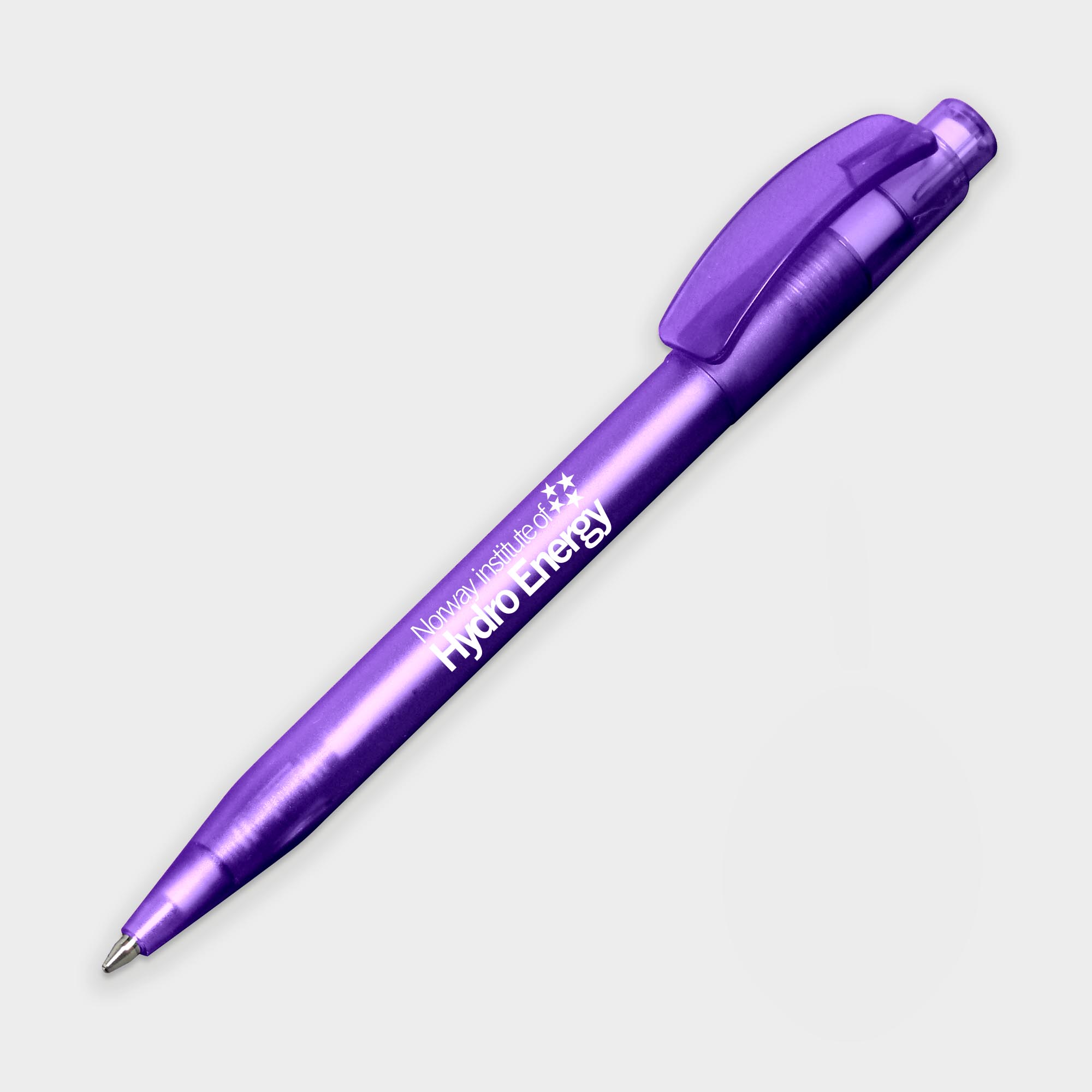 The Green & Good Indus Pen made from biodegradable plastic. Push button pen in a variety of colours. Black ink as standard. Purple