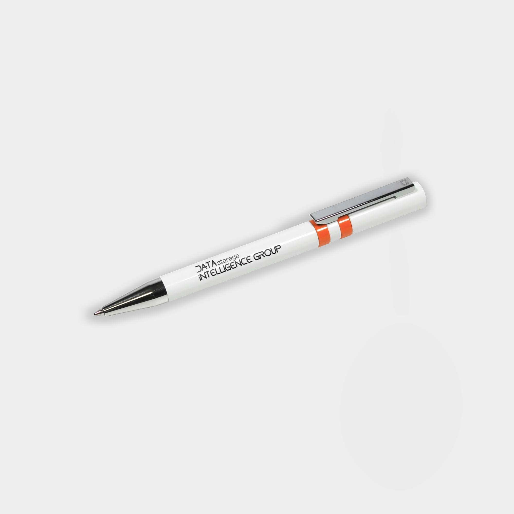 The Green & Good Ethic Pen made from recycled plastic. Stylish executive pen with chrome tip and various colour upon request. Black ink as standard. White / Orange