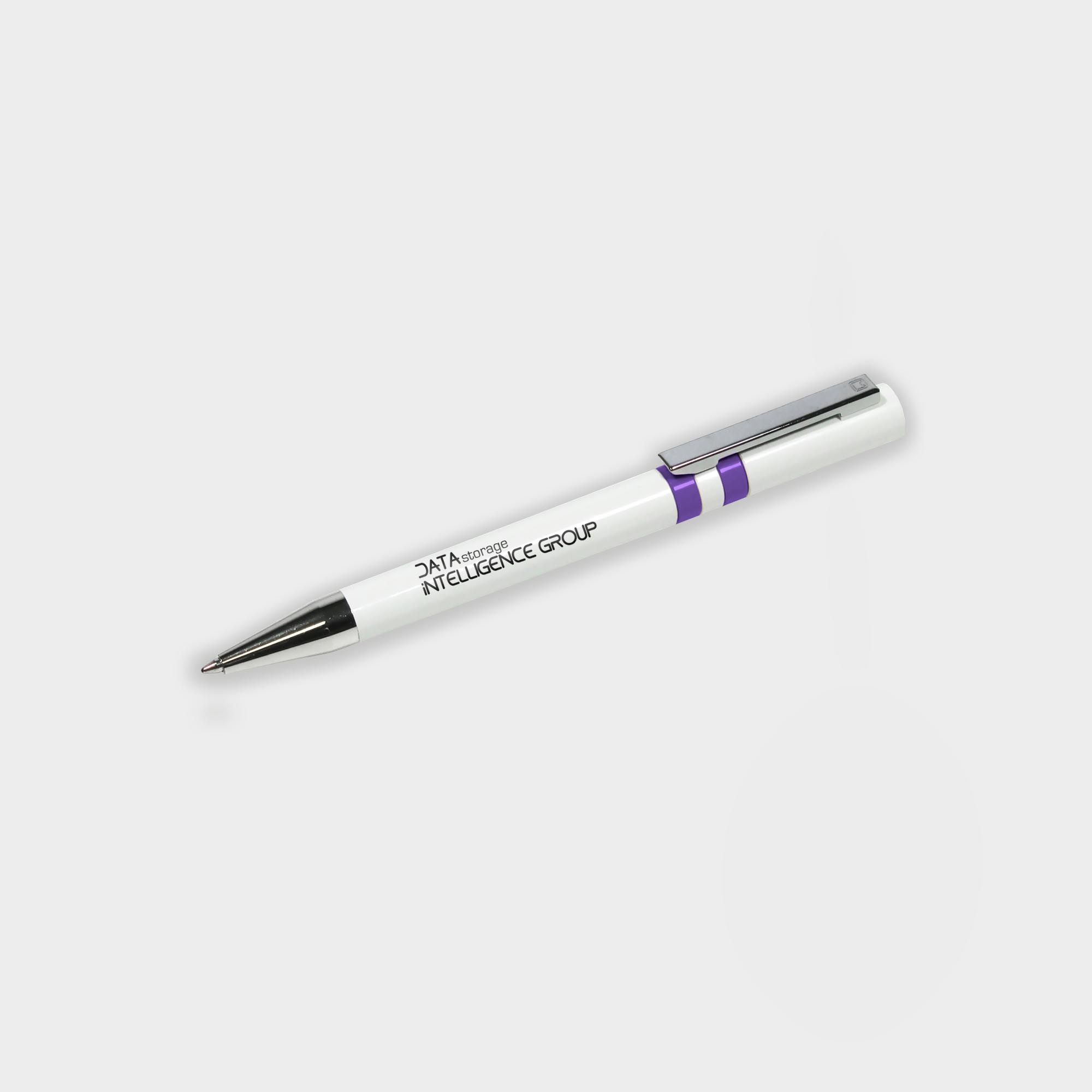 The Green & Good Ethic Pen made from recycled plastic. Stylish executive pen with chrome tip and various colour upon request. Black ink as standard. White / Purple