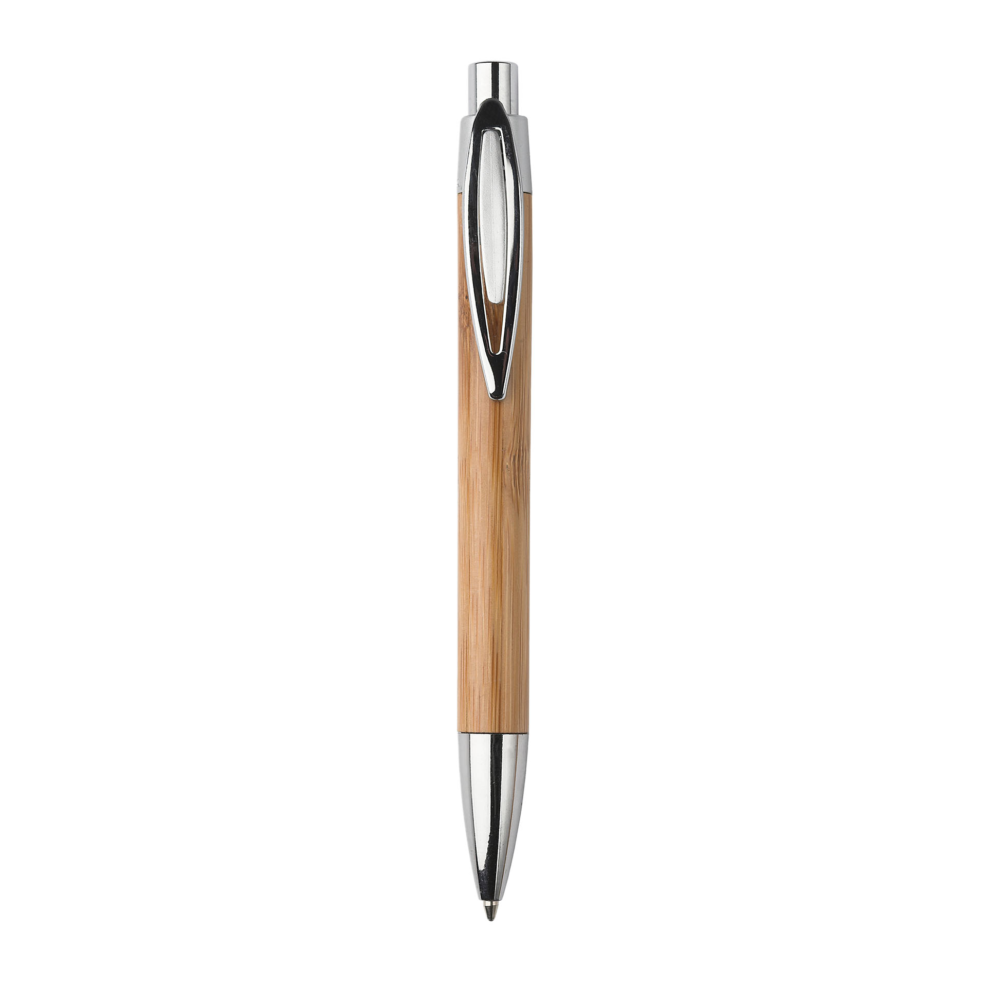 The Green & Good Rio Pen made from sustainable bamboo. Comes with a chrome tip, clip and push button. Black ink as standard.