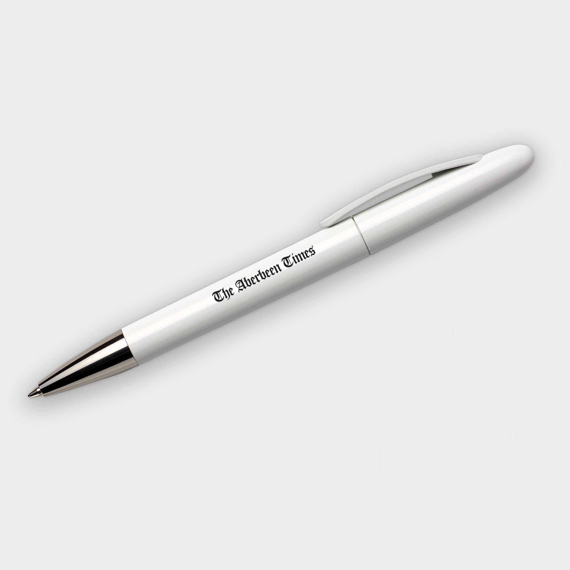 The Green & Good Hudson Pen made from recycled plastic. Stylish executive pen with twist action, available in a variety of popular colours with chrome tip. Nice haptic feel and large print area. Black ink as standard. White / Silver