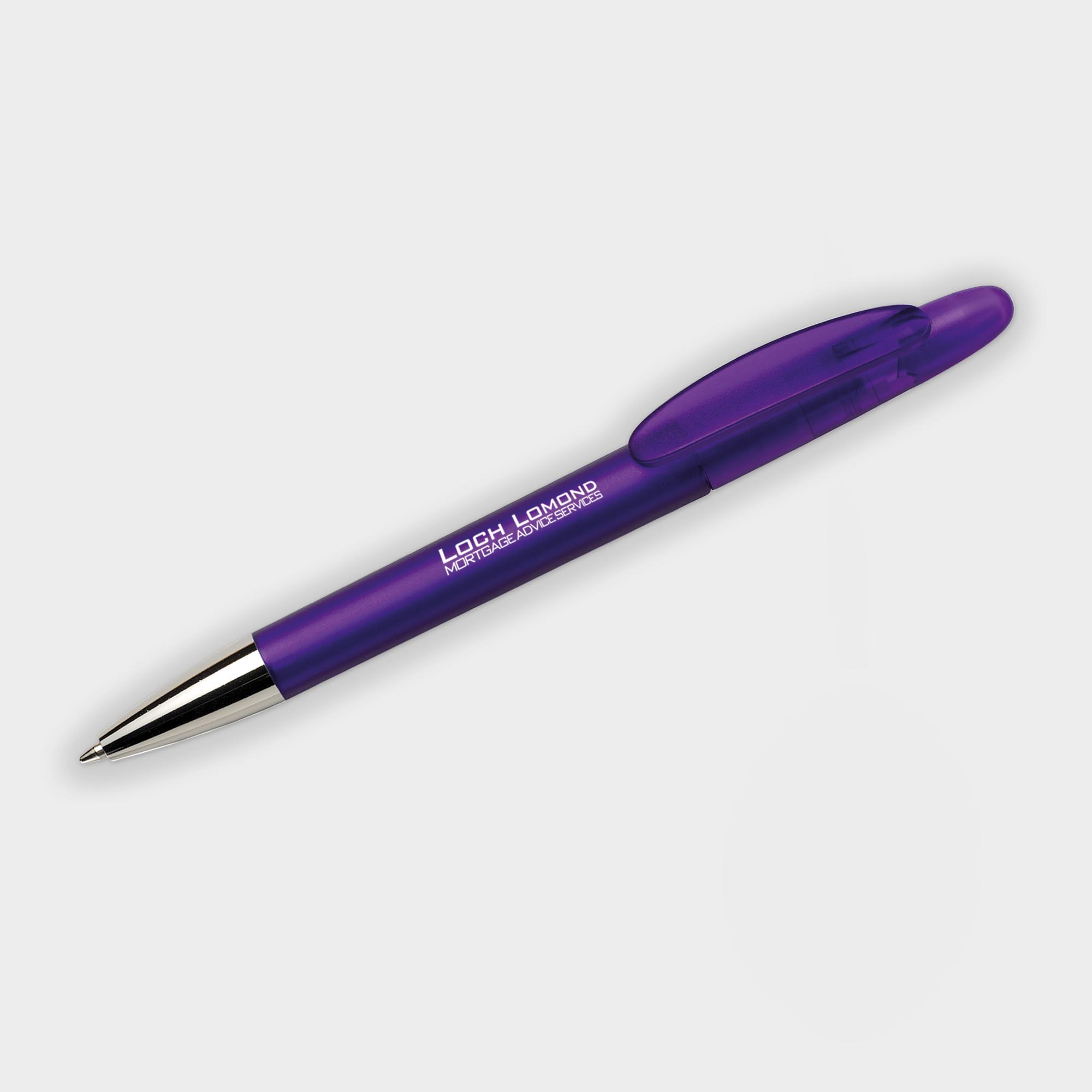 The Green & Good Hudson Pen made from biodegradable plastic. Stylish executive pen with twist action, available in a variety of popular colours with chrome tip. Nice haptic feel and large print area. Black ink as standard. Purple