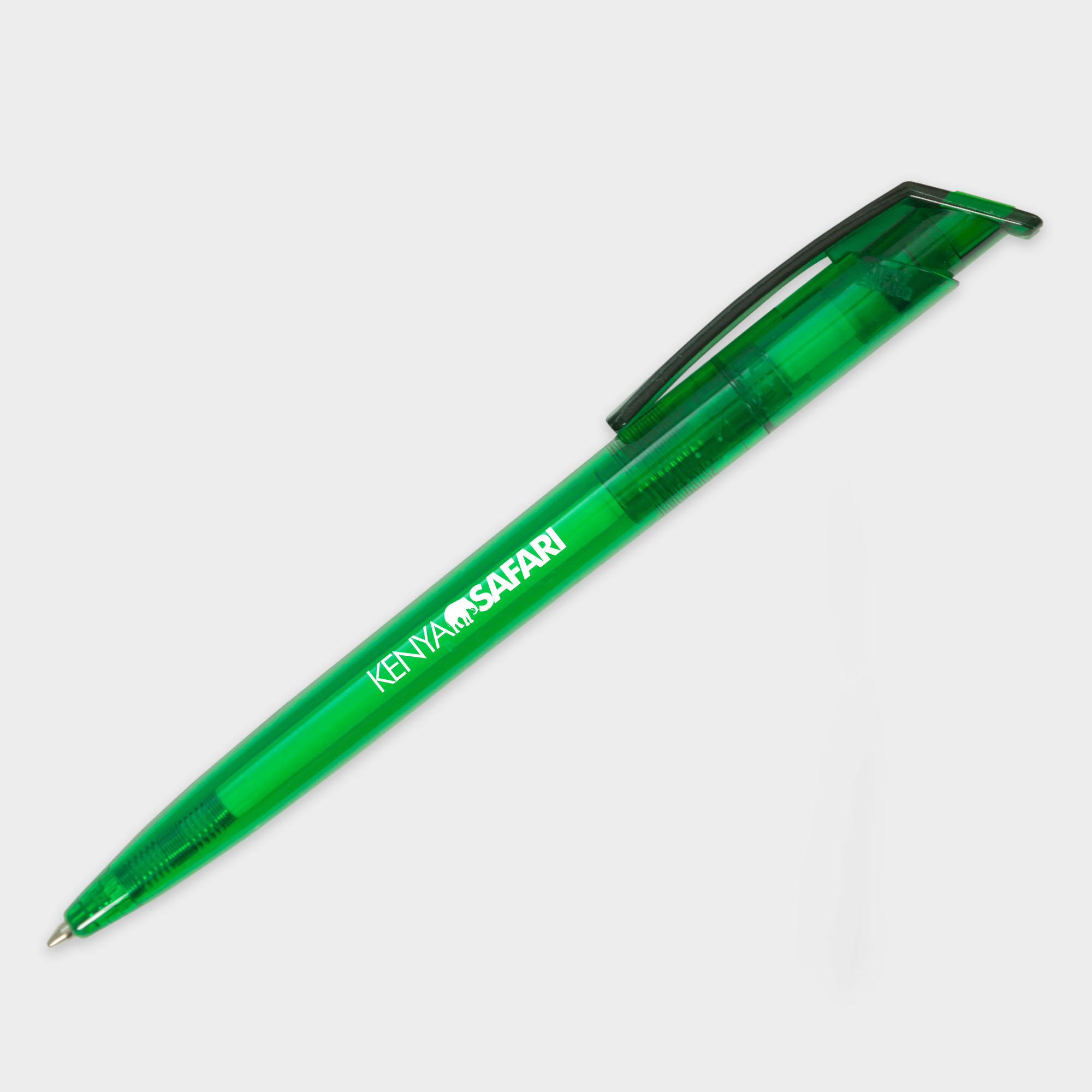 The Green & Good Litani Pen. An eco-friendly and high-quality pen made from recycled plastic bottles (rPET) with black ink refills and a frosted body. Made in the EU and available in a variety of colours. Green