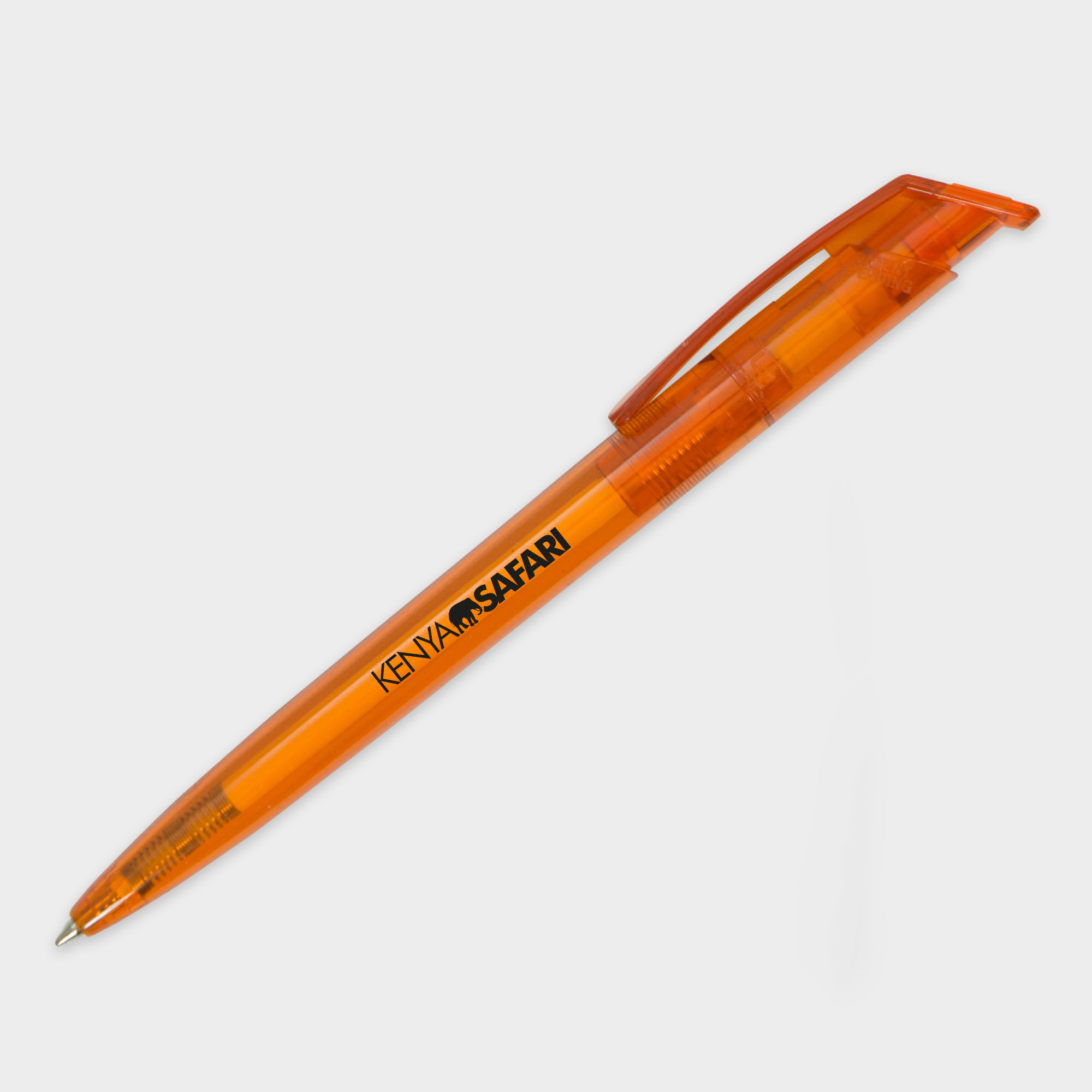 The Green & Good Litani Pen. An eco-friendly and high-quality pen made from recycled plastic bottles (rPET) with black ink refills and a frosted body. Made in the EU and available in a variety of colours. Orange