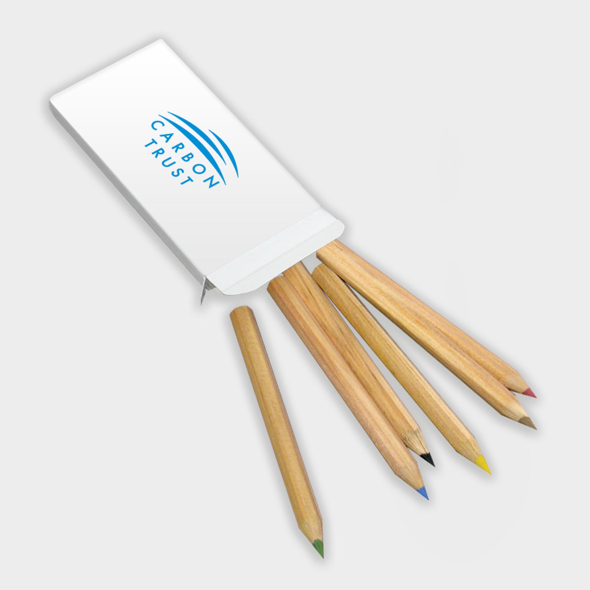 The Green & Good 1/2 Size Colouring Pack comes with 6 half length colouring pencils. The natural pencils are made from sustainable timber and are packed in a white recycled card box. This can be printed all over from 2500pcs.