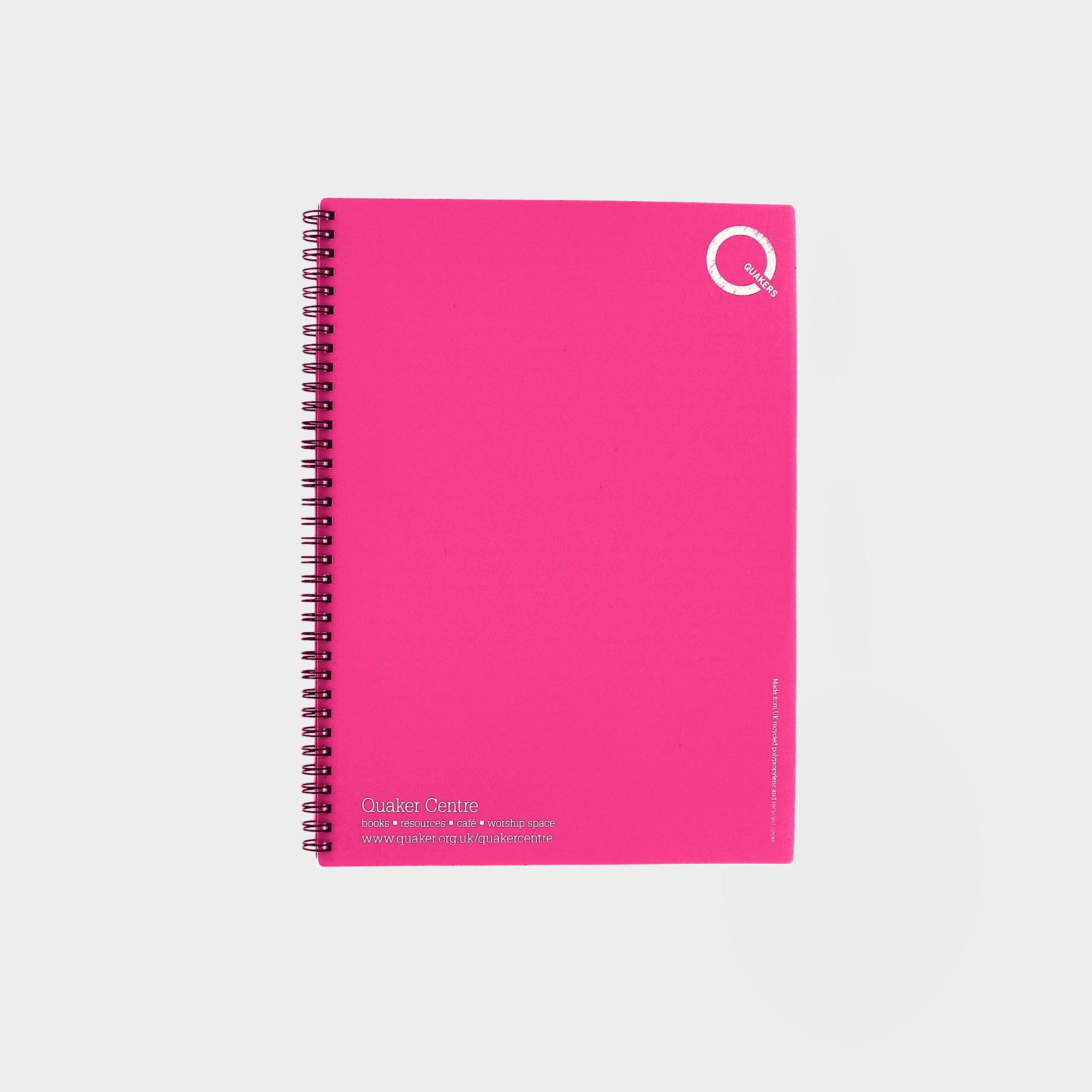 The Green & Good Polypropylene Notebook comes with recycled paper - size A4. The front and back cover is made from recycled polypropylene (500 microns), the sheets are 80gsm. Comes wirebound with 50 sheets as standard. Please contact us if you require a bespoke number of sheets. Pink