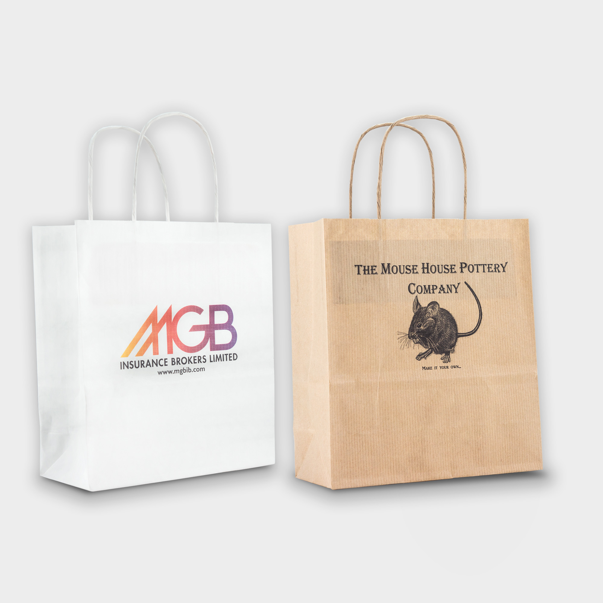 The Green & Good Mini Kraft Paper Bag is perfect for boutiques, parties, trade shows and more. Comes with twist handle and is available in either brown or white. These are pre-made paper carrier bags and we can offer digital overprinting in 1 colour print (Black only) or 4 colour print to either 1 side or both.