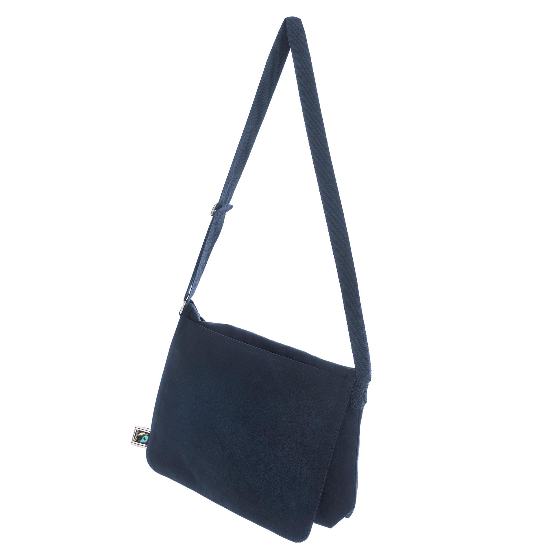 The Green & Good Canterbury Messenger Bag is made from Fairtrade & Organic cotton. It comes in navy or black and has been dyed with AZO-free dyes which are considerably better for the environment. Practical messenger bag for students and for everyday use. Pocket on the outside flap. Ethically produced in India in an audited factory. 12oz / 340gsm Fairtrade & Organic cotton. Navy