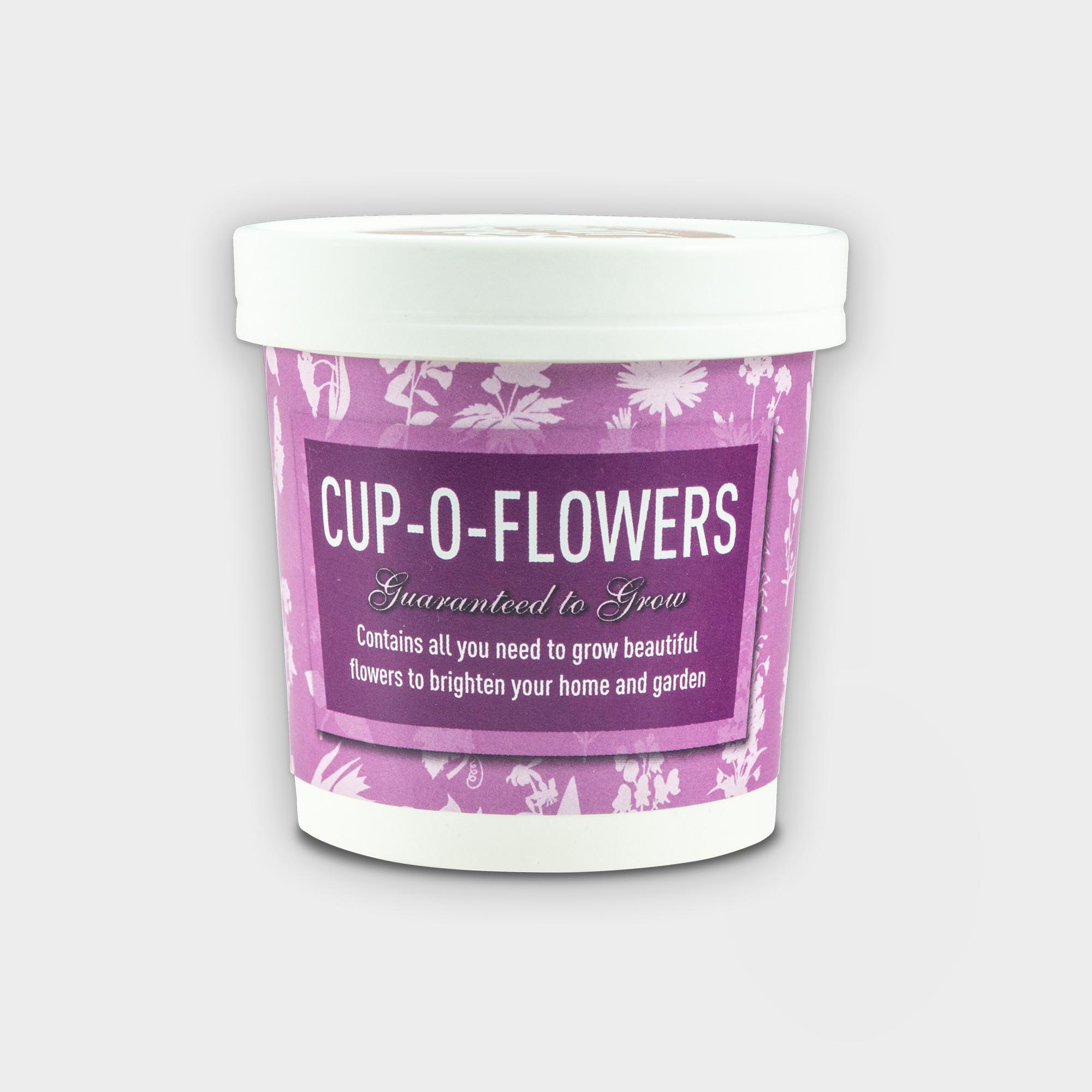The Green & Good Seed Cup - Cup-o-Flowers. A fun way to grow your own flowers in a pot of their own. Just add water and watch them sprout in to life. The recyclable 12oz paper cup contains a seed packet, one compost tablet and sowing instructions. The lid of the cup is personalised with a paper label printed 4-col process from artwork supplied. Flowers available: Sunflower, Cosmos, Forget Me Not, Cornflower, Sweet Pea, Daisy, Summer Flowers, Butterfly & Bee Mix, Wildflower Mix.