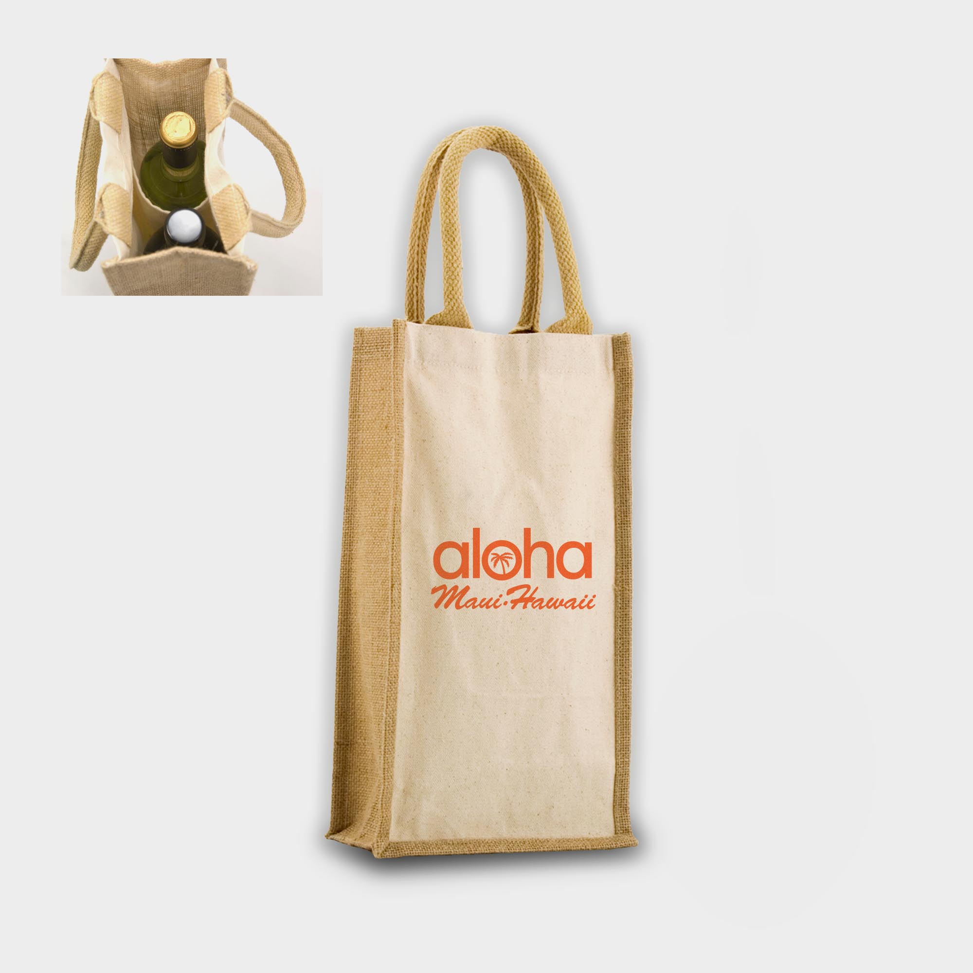 The Green & Good Salisbury Bag. A practical gift bag for bottles, it is made from a mix of unbleached cotton and sustainable jute. Comes with jute handles and internal wine bottle holders. Ethically produced in India in an audited factory. 10oz / 280sm cotton + jute. Oekotex 100 Standard.