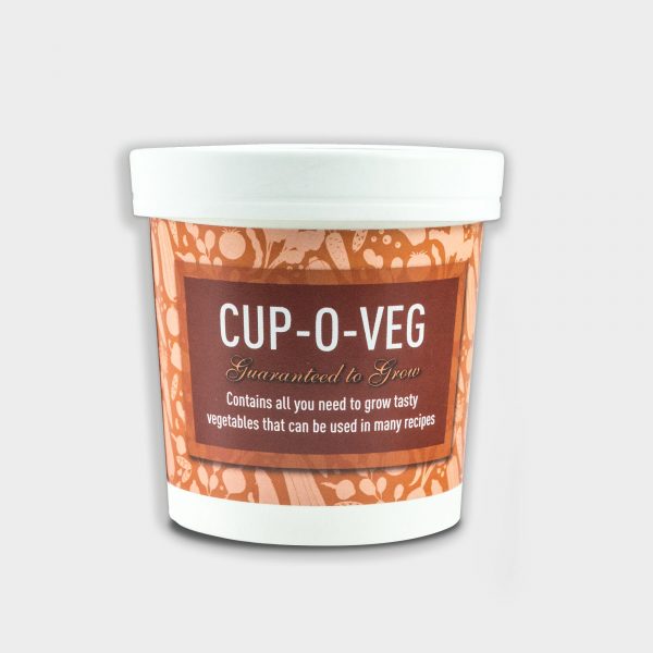 The Green & Good Seed Cup - Cup-o-Vegetables. A fun way to grow your own vegetables in a pot of their own. Just add water and watch them sprout in to life. The recyclable 12oz paper cup contains a seed packet, one compost tablet and sowing instructions. The lid of the cup is personalised with a paper label printed 4-col process from artwork supplied. Options: Carrot, Chilli, Cucumber or Radish.