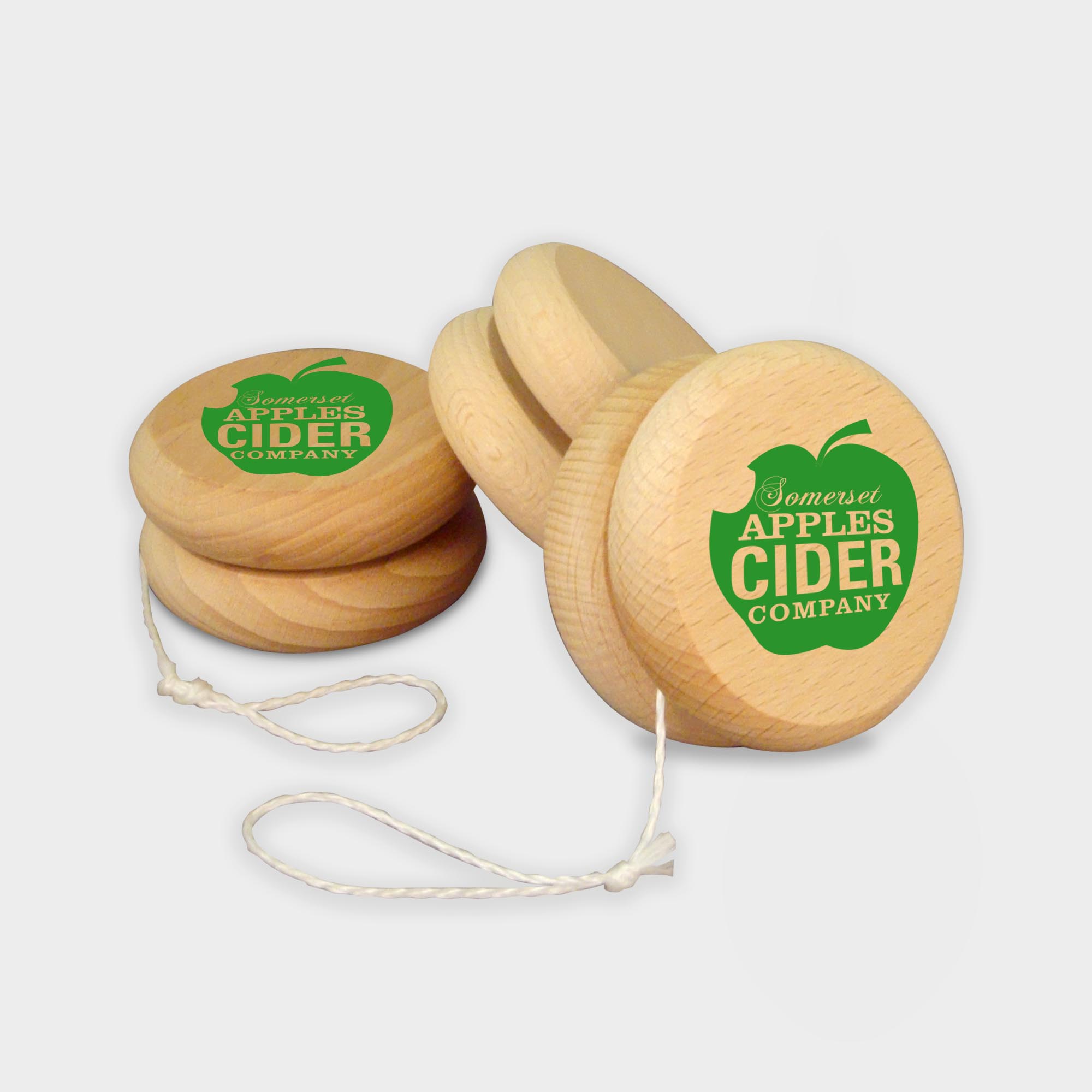 The Green & Good Wooden Yoyo made from sustainable timber. Great natural give-away. This item is made in the EU from sustainable timber and can be printed with a pad print or a digital print.